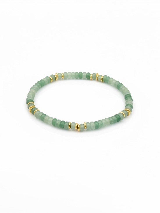 Jewelry - Green Aventurine Natural Stone Stretch Bracelet with Gold Accents